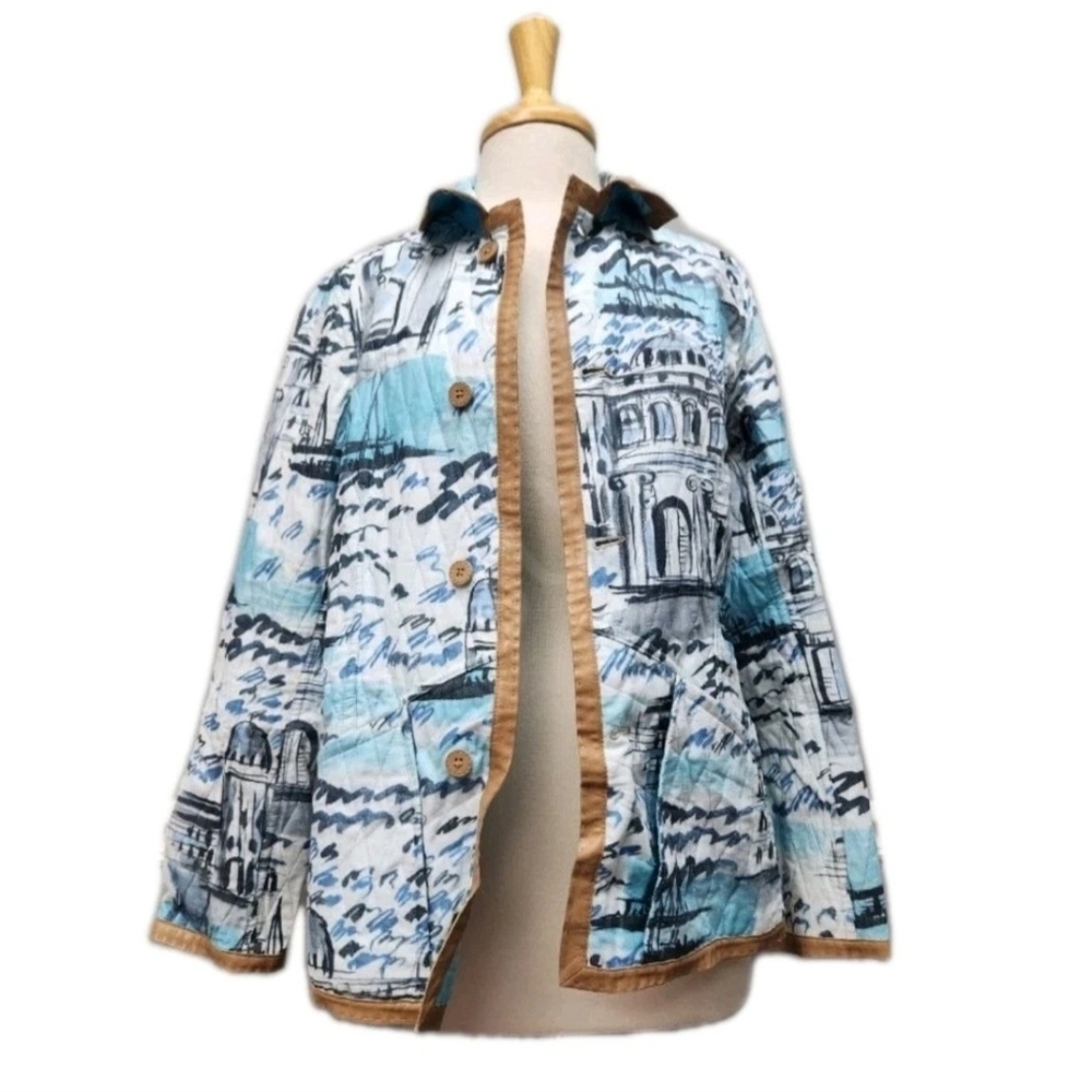 Vintage Visconf Reversible Quilted Button Up Jacket Made In Italy Size TG 44 XL